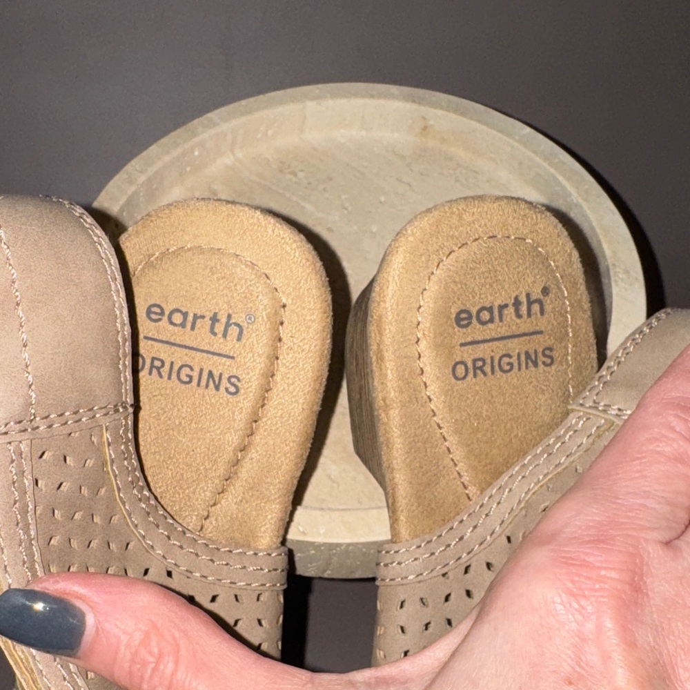Earth Origins Delos Delilah Tan Peep-Toe Slingback Sandals Size 9 Velcro Closure - Picture 8 of 10